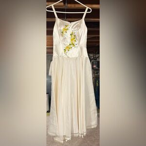 Elegant Cream Dress with Yellow Floral Embroidery